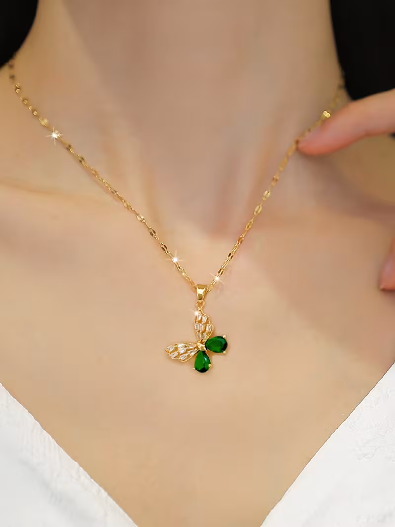 Conjunto de collar y aretes con colgante de mariposa de 3 piezas - Imagen 2